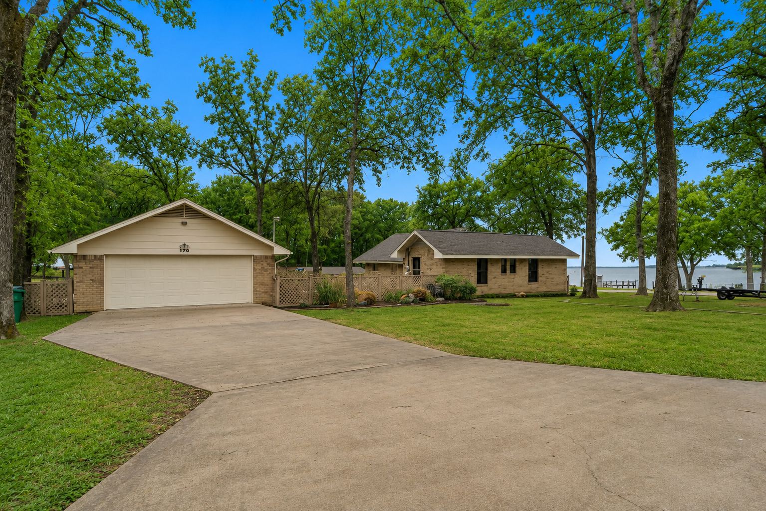 Long driveway and detached garage